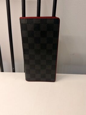 Louis Vuitton Damier Graphite Brazza Wallet Red Leather Long Wallet